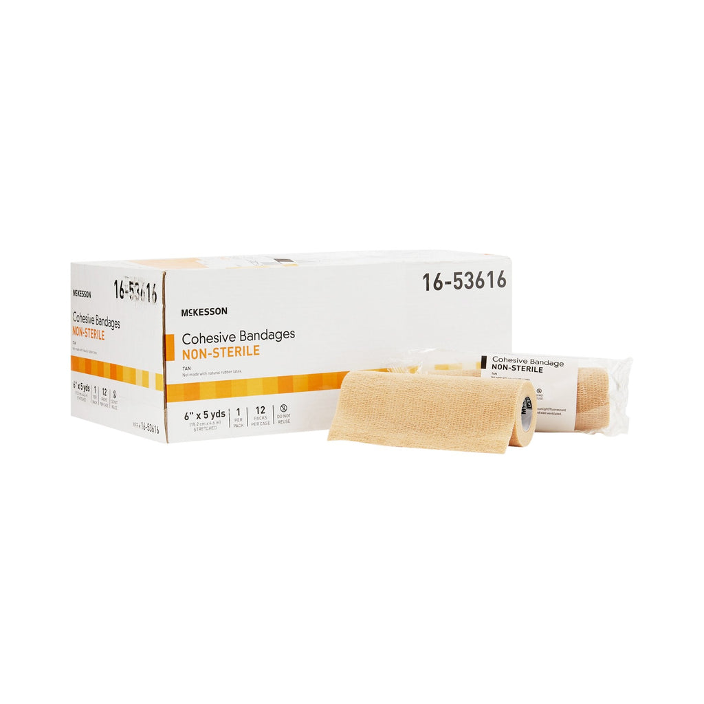 McKesson Cohesive Bandage Standard Compression Self-adherent Closure, Non-Sterile, Tan, 6" x 5 Yards
