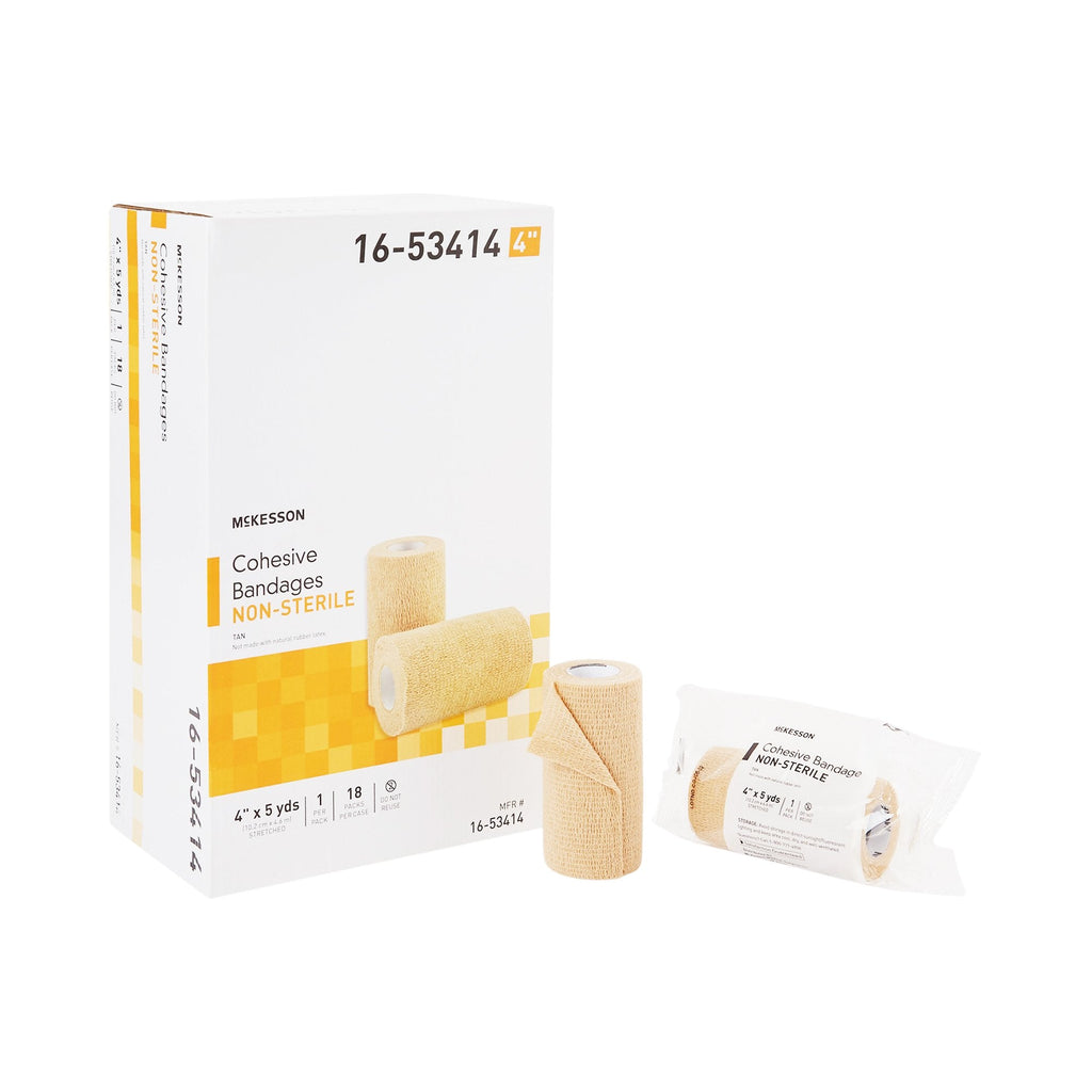 McKesson Cohesive Bandage Standard Compression Self-Adherent Closure, Non-Sterile, Tan, 4 Inches x 5 Yards