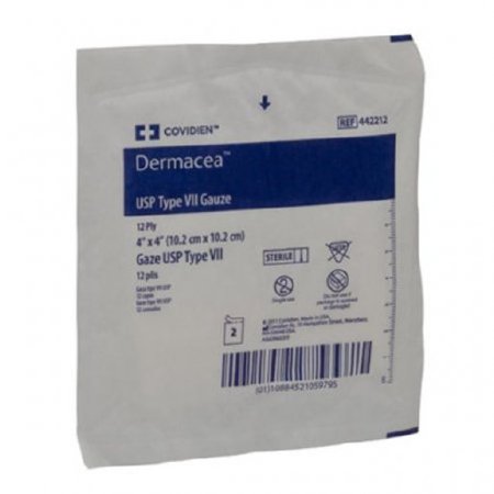 Cardinal Dermacea USP Type VII Gauze Sponges, Cotton, 12-Ply, Sterile, 4" x 4", Square