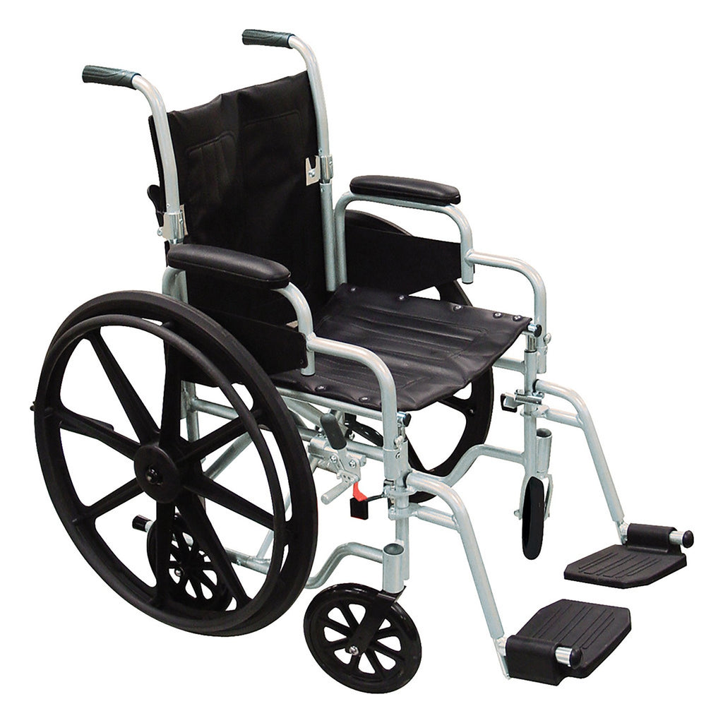 driveÂª Poly-Fly High Strength Lightweight Wheelchair / Flyweight Transport Chair, Black with Silver Finish