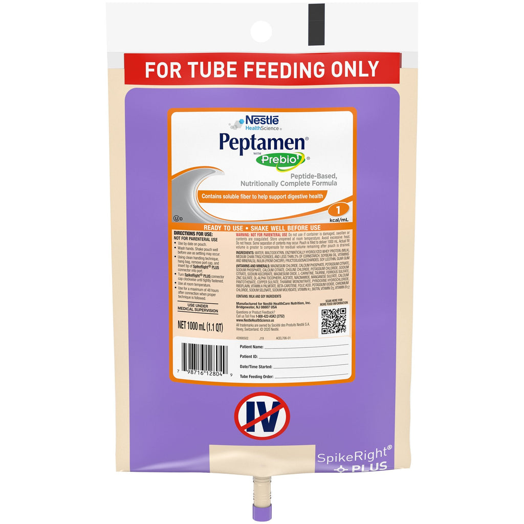 PeptamenÂ¨ with PREBIO 1Âª Ready to Hang Tube Feeding Formula, 33.8 oz. Bag