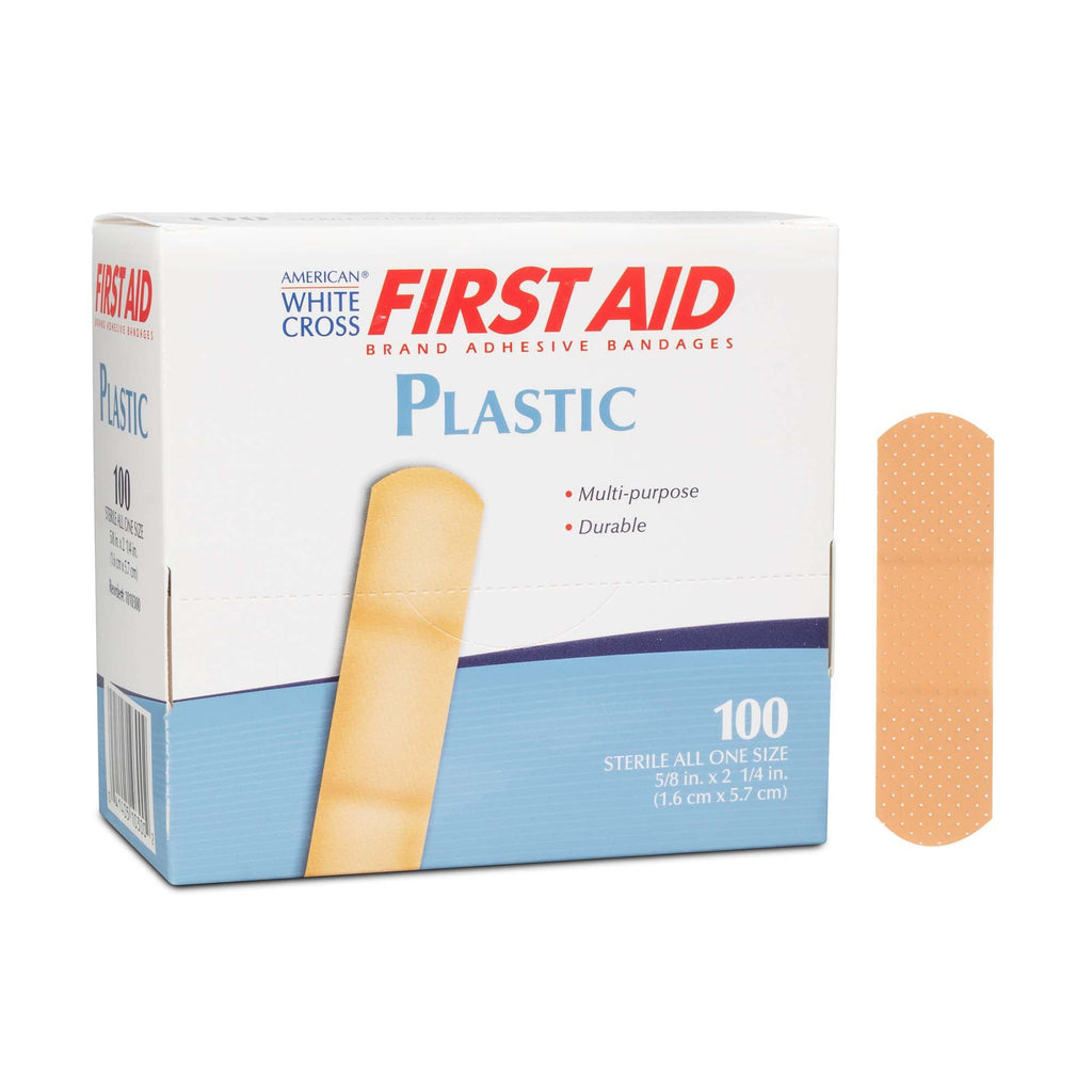 American White Cross First Aid Adhesive Strips, Plastic, Rectangle, Tan, Sterile, 5/8" x 2.25"