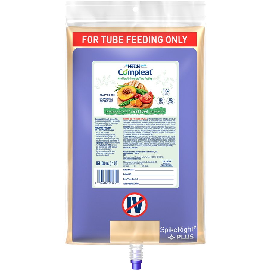 CompleatÂ¨ Spike RightÂ¨ Plus Ready to Hang Tube Feeding Formula, 33.8 oz. Bag