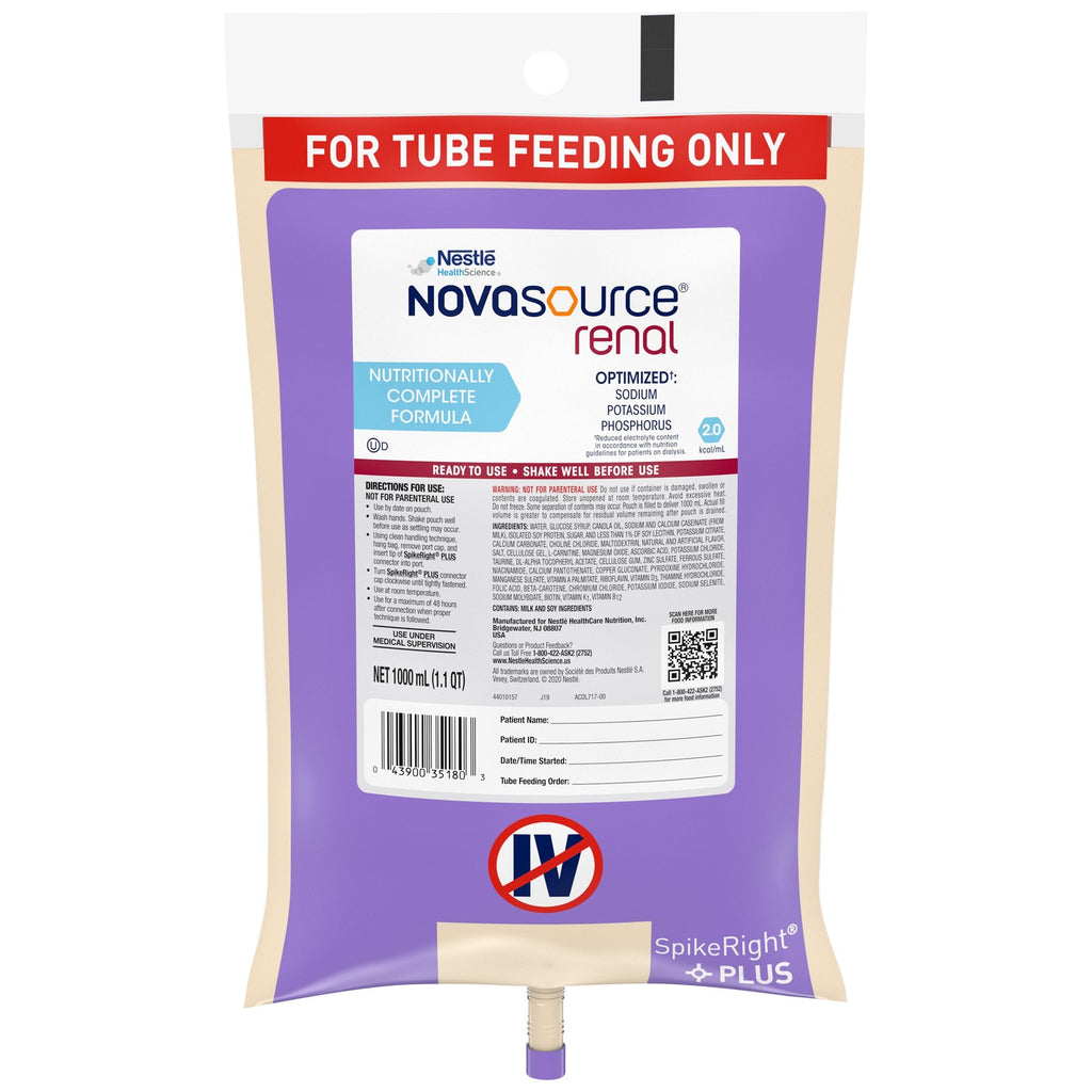 NovasourceÂ¨ Renal Ready to Hang Tube Feeding Formula, 33.8 oz. Bag