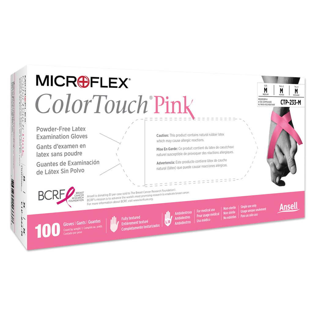 ColorTouchÂ¨ Pink Latex Exam Glove, Medium, Pink