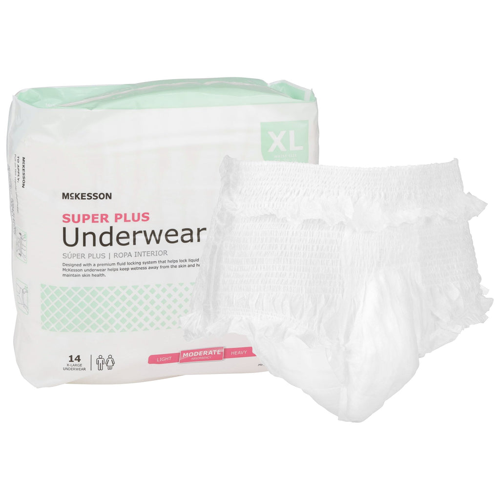 McKesson Super Plus Underwear, Adult Unisex, X-Large, Disposable, Latex-Free