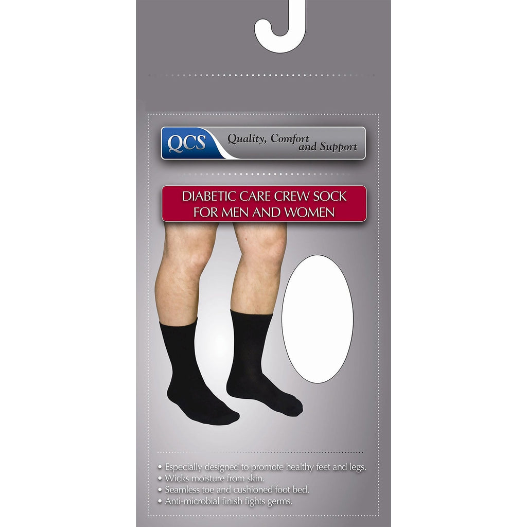 QCS Diabetic Crew Socks, X-Large, Black