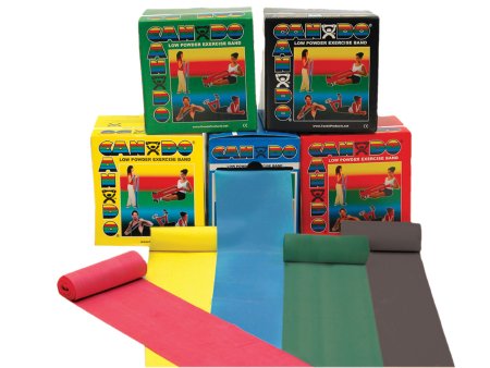 CanDoÂ¨ Low Powder Exercise Resistance Band Set, Yellow / Red / Green / Blue / Black, 5 Inch x 50 Yard, X-Light to X-Heavy Resistance