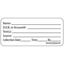 Pre-Printed / Write On Label MedVision® Communication Fill In White Paper Name_DOB_Test_Source_Collection Date_ Black Patient Information 1 X 2-1/4 Inch