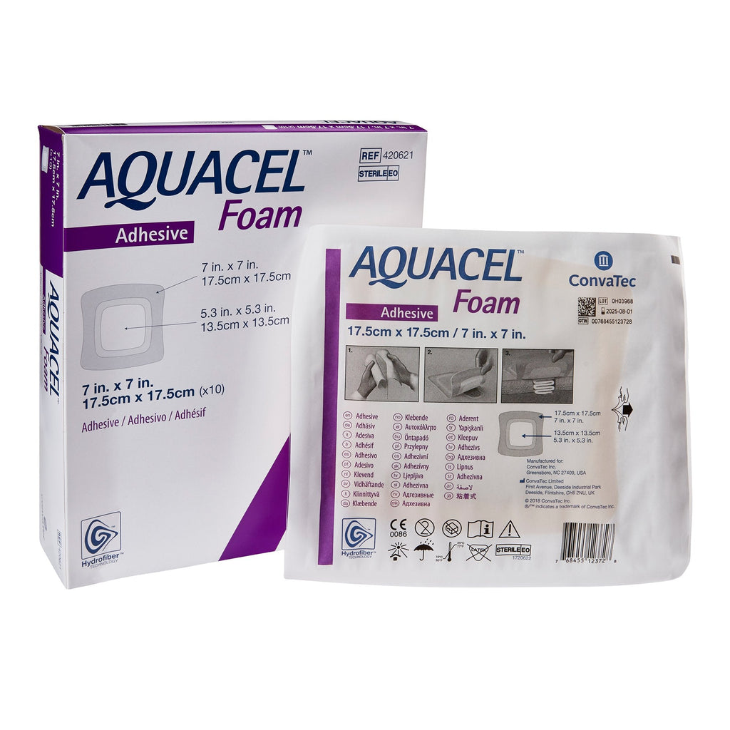 AquacelÂ¨ Silicone Adhesive with Border Silicone Foam Dressing, 7 x 7 Inch