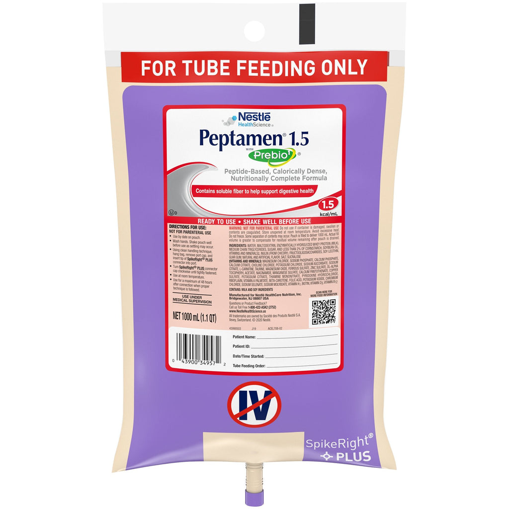 PeptamenÂ¨ 1.5 with PREBIO 1Âª Ready to Hang Tube Feeding Formula, 33.8 oz. Bag