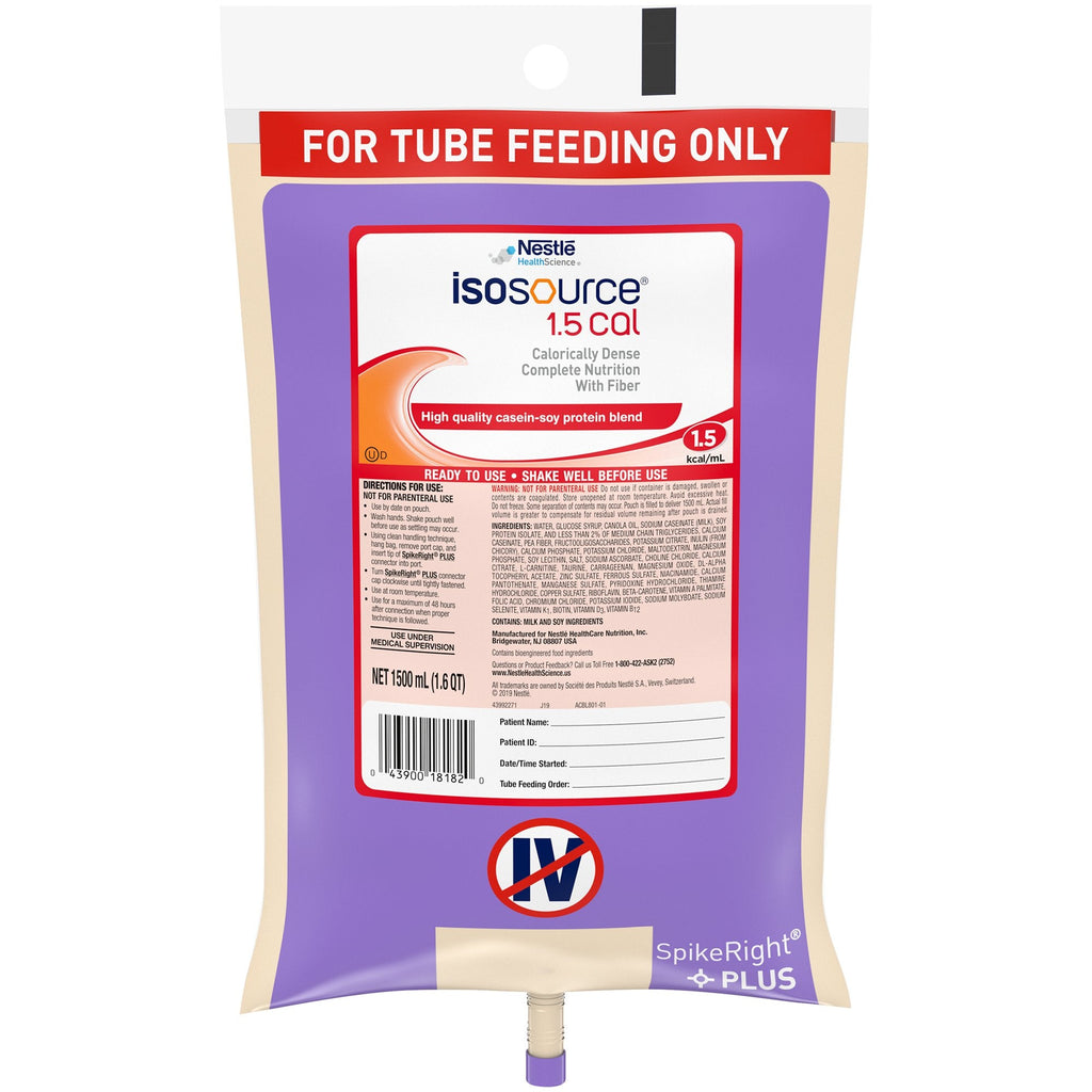 Nestle IsosourceÂ¨ Tube Feeding Formula, Unflavored, 50.7 oz Ready-To-Hang Bag
