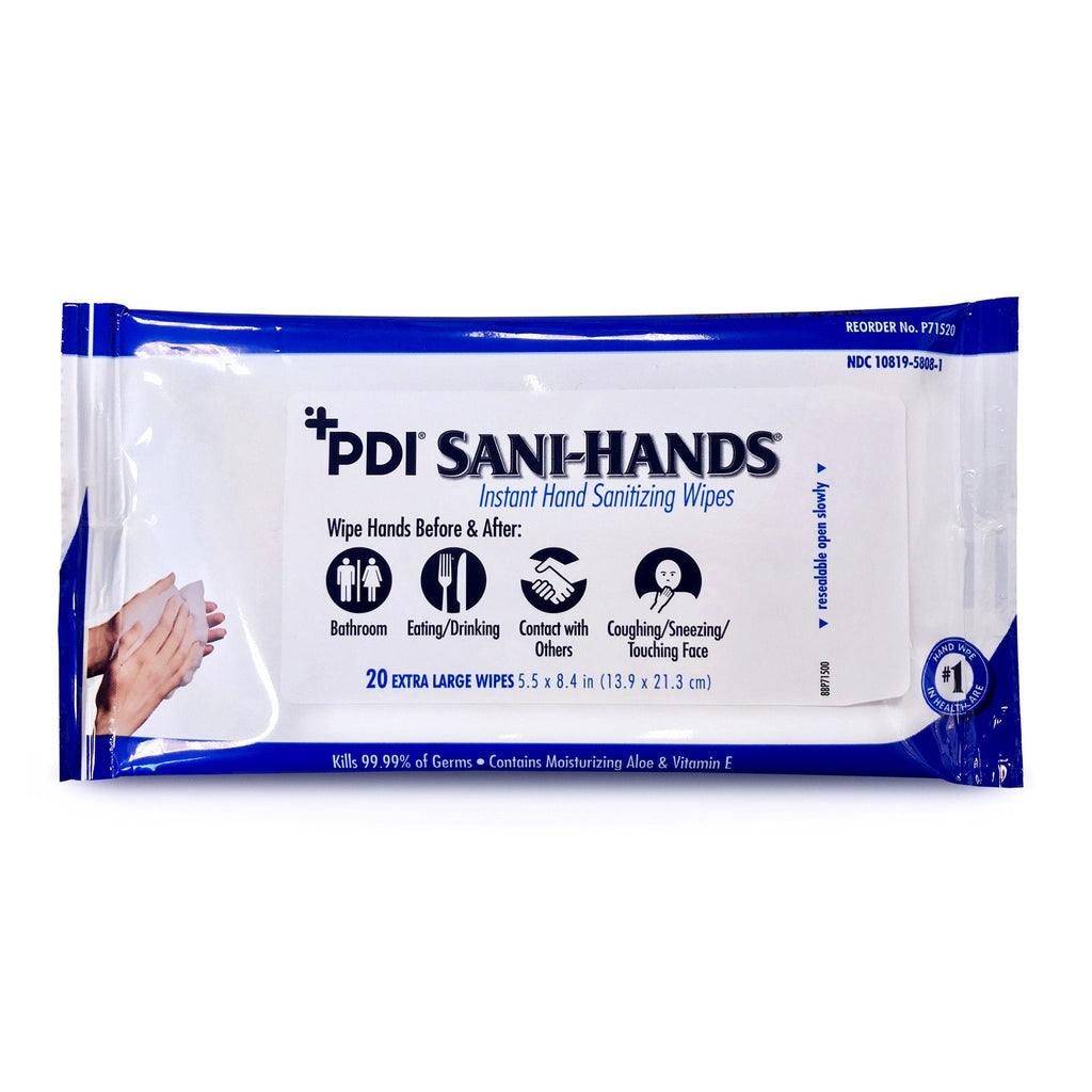 Sani-Hands Hand Sanitizing Wipes, Ethyl Alcohol, Scented, 5_ x 8.4 Inch Soft Pack