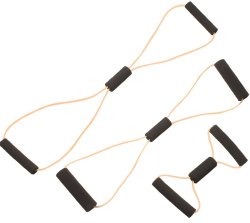 CanDoÂ¨ BowTieÂª Exercise Resistance Tubing with Handles Set, Tan / Yellow / Red / Green / Blue / Black / Silver, Assorted Lengths, 2X-Light to 2X-Heavy Resistance