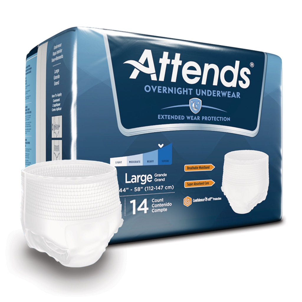 AttendsÂ¨ Overnight Underwear with Extended Wear Protection, Large