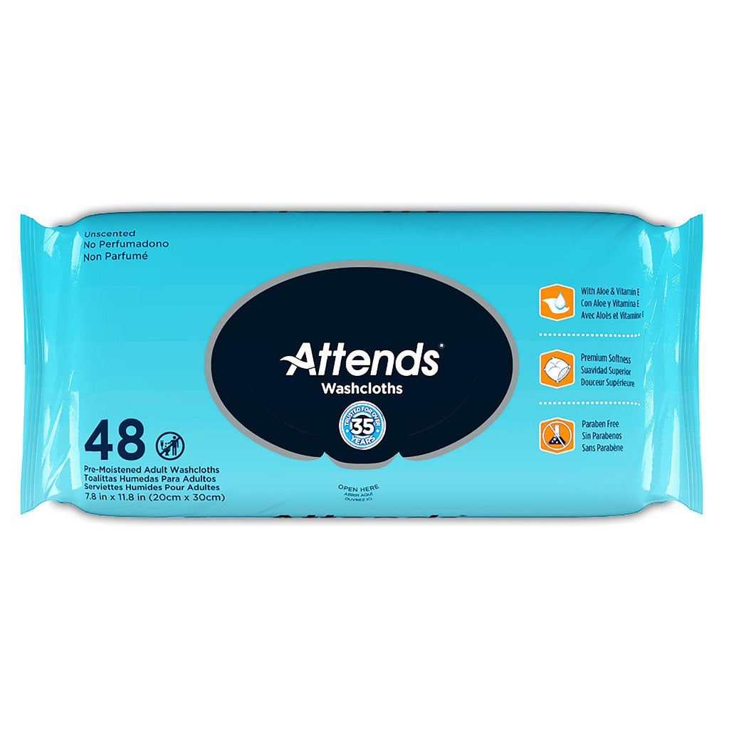 AttendsÂ¨ Unscented Washcloths, 48 Count Soft Pack