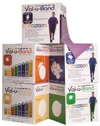 Val-u-BandÂ¨ Low Powder Exercise Resistance Band Set, Peach / Orange / Lime / Blueberry / Plum, 5 Inch x 50 Yard, X-Light to X-Heavy Resistance