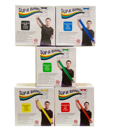 Sup-R BandÂ¨ Exercise Resistance Band Set, Yellow / Red / Green / Blue / Black, 5 Inch x 50 Yard, X-Light to X-Heavy Resistance