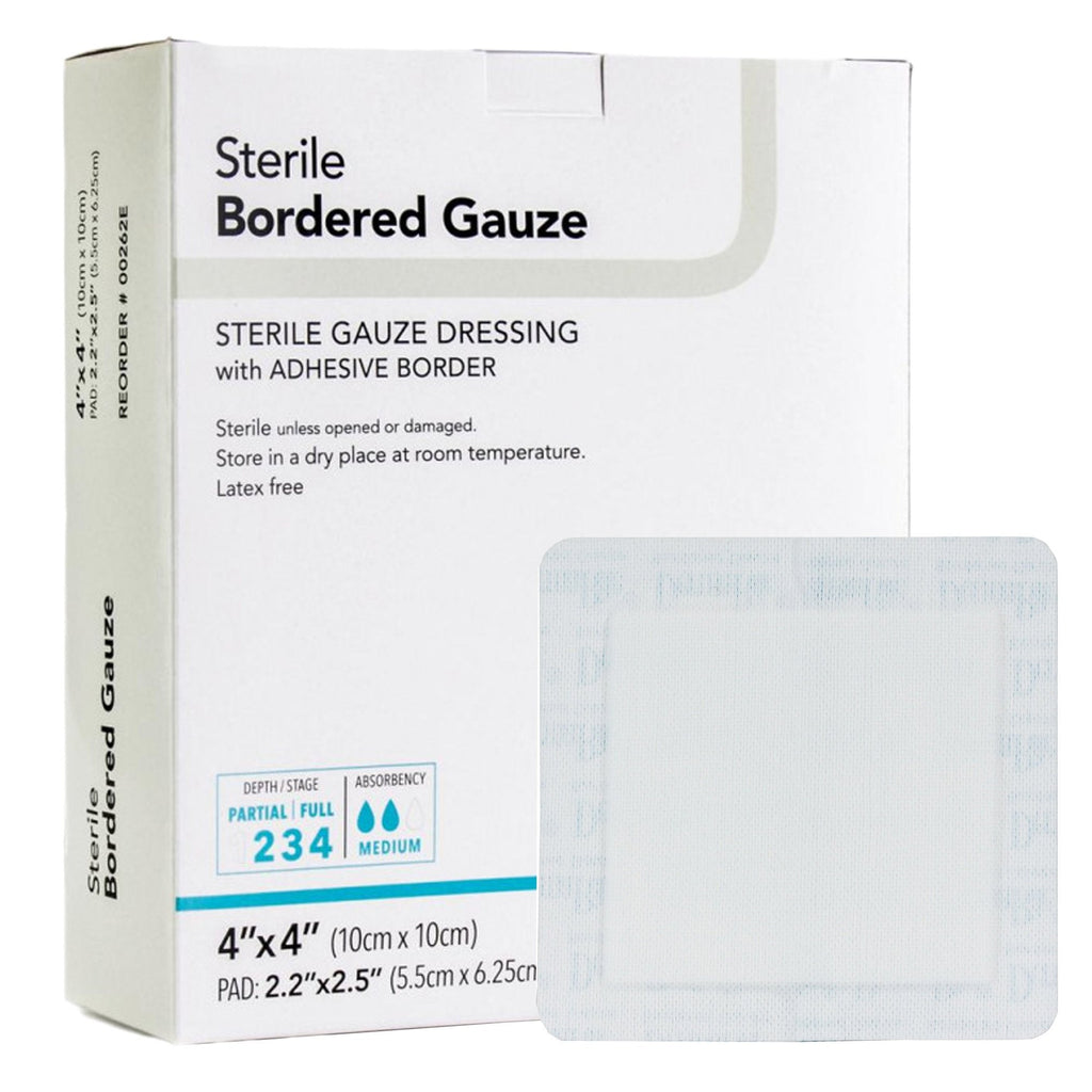 DermaRiteÂ¨ Bordered Gauze White Adhesive Dressing, 4 x 4 Inch
