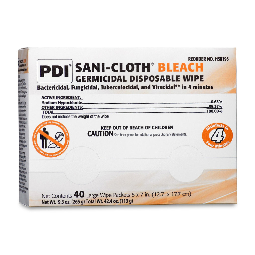 Sani-ClothÂ¨ Bleach Surface Disinfectant Cleaner Bleach Wipe, 400 Individual Packets per Pack
