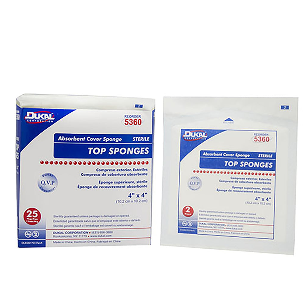 Dukal Cellulose/Rayon nonwoven Sponge, 1-Ply, White, Sterile, 4 x 4 Inch
