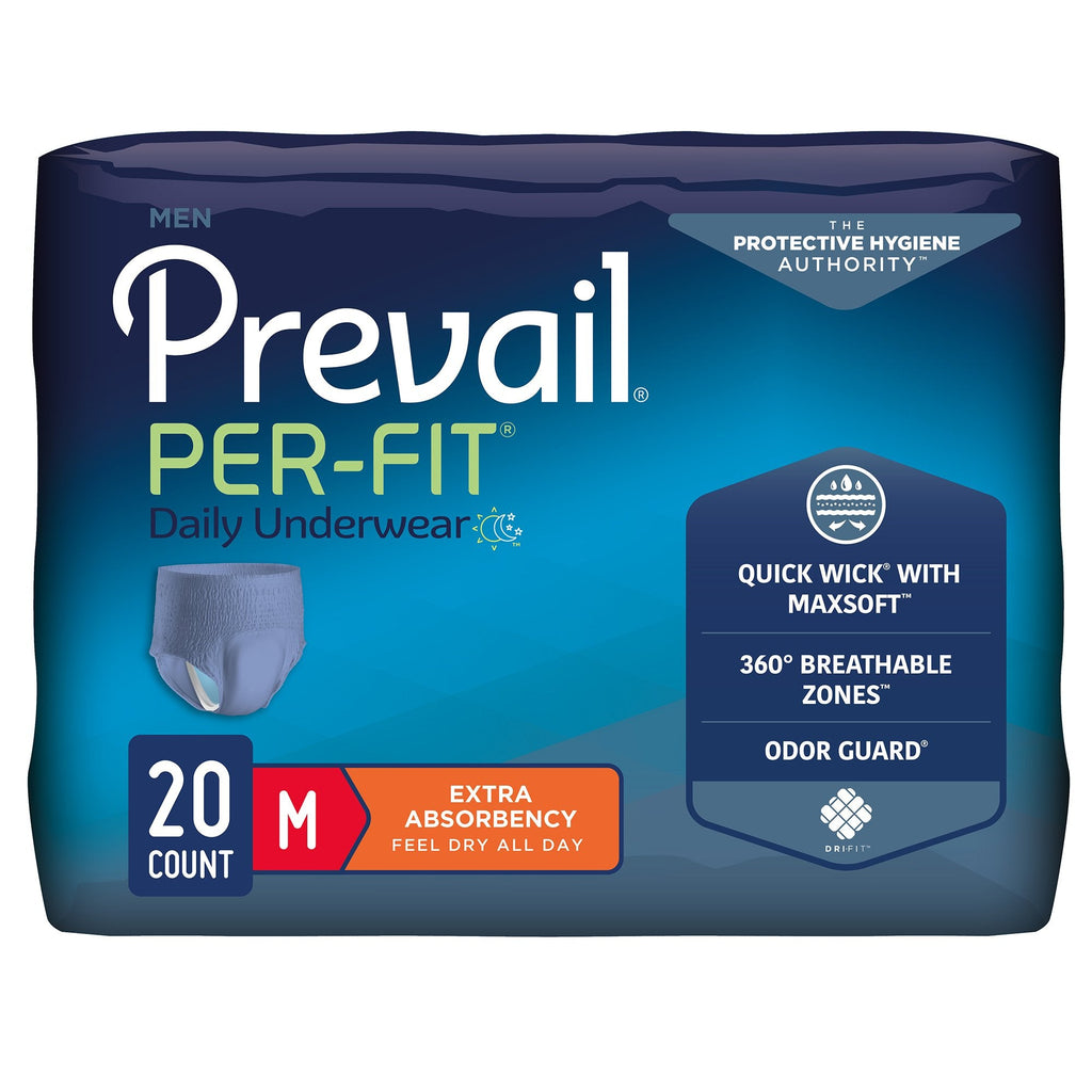 PrevailÂ¨ Per-FitÂ¨ Men Adult Moderate Absorbent Underwear, Medium, White