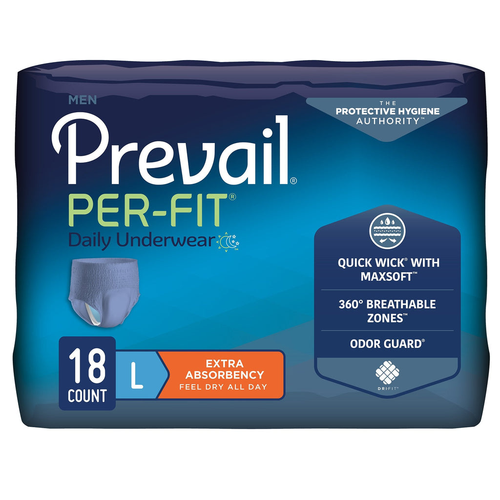 PrevailÂ¨ Per-FitÂ¨ Men Adult Moderate Absorbent Underwear, Large, White