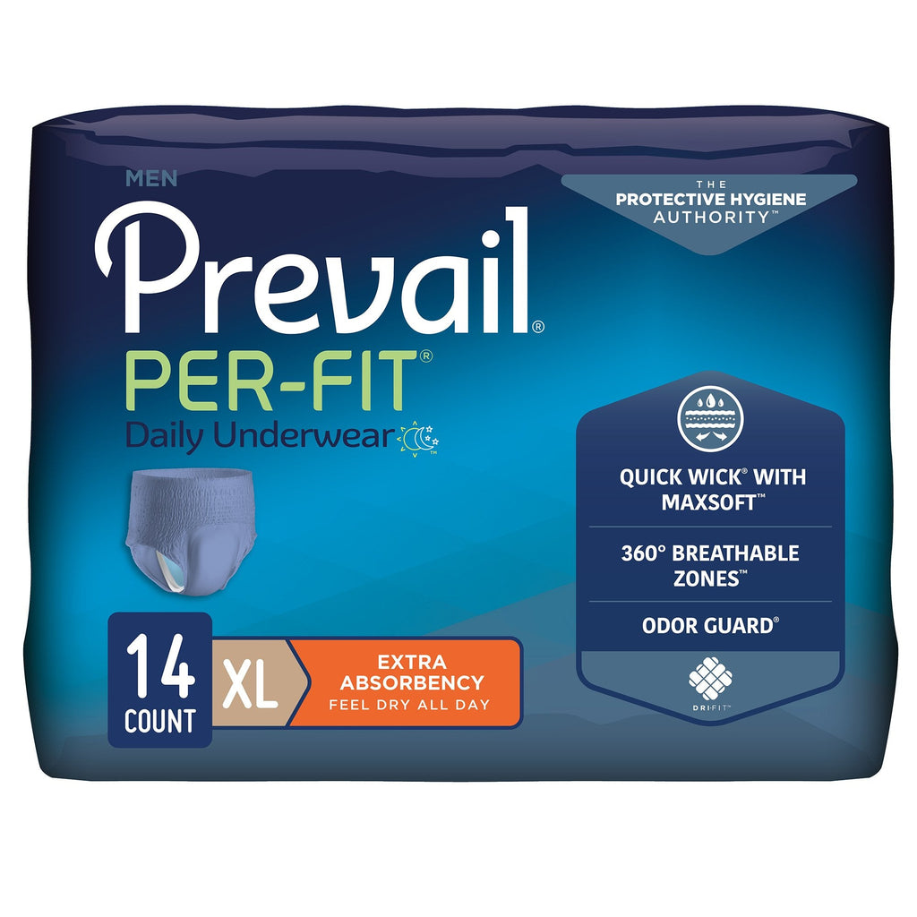 PrevailÂ¨ Per-FitÂ¨ Men Adult Moderate Absorbent Underwear, X-Large, White