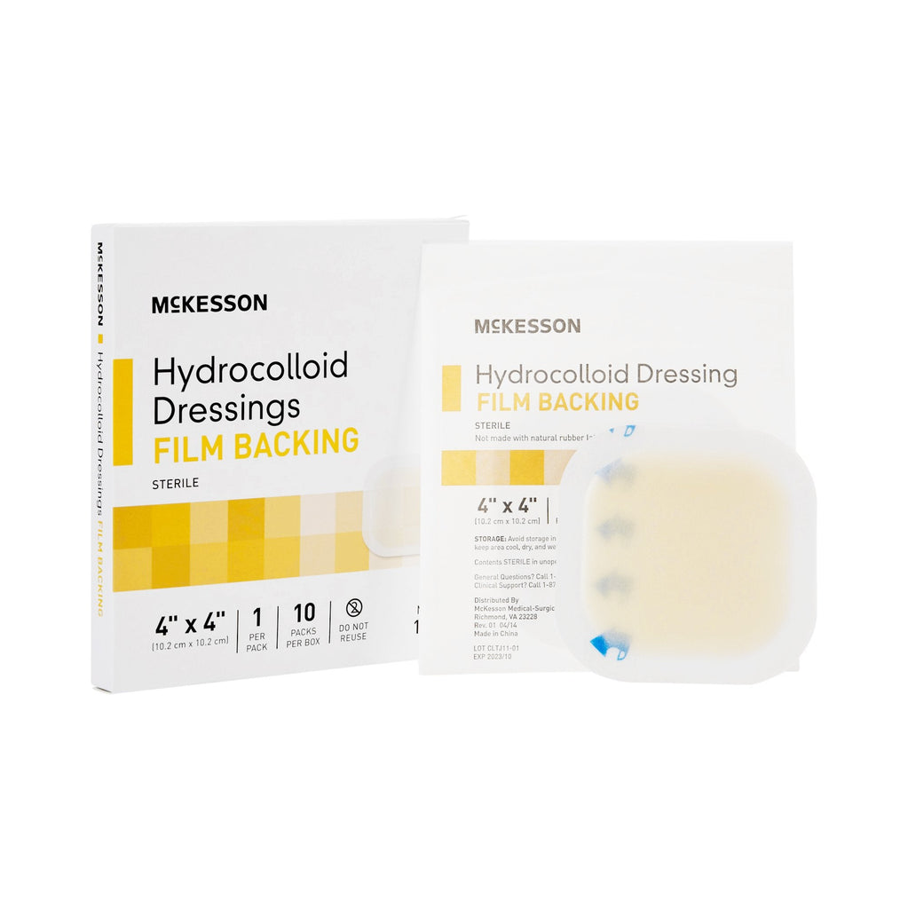 McKesson Hydrocolloid Dressing, Matric Design, Film Backing, 4" X 4" Square Sterile, Semi-Transparent