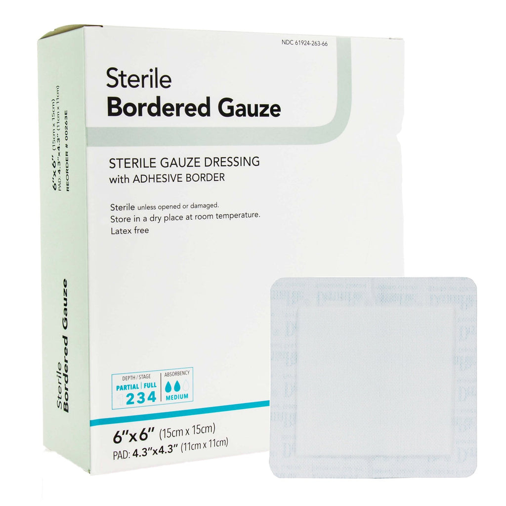 DermaRiteÂ¨ Bordered Gauze White Adhesive Dressing, 6 x 6 Inch
