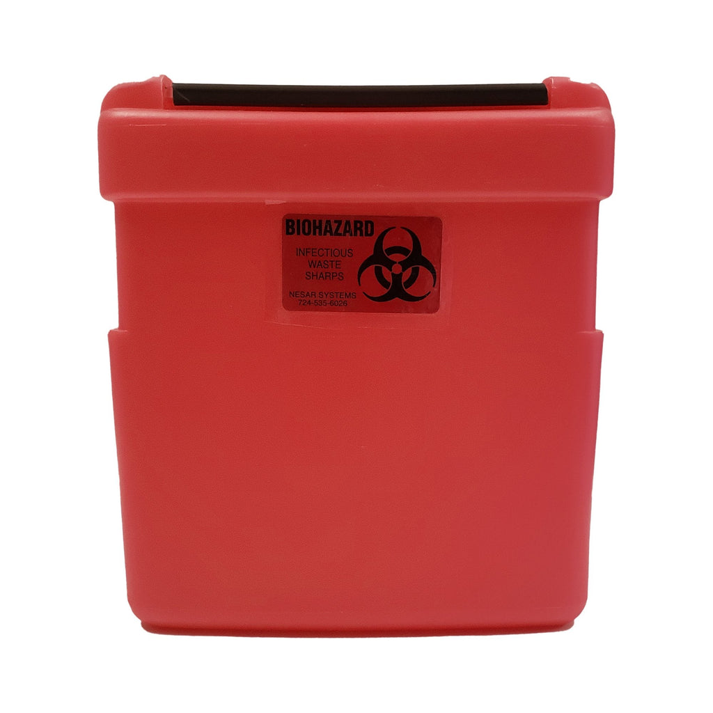 Replacement Radioactive Sharps Container Nesar Systems 8-1/2 L X 4 D X 9 H Inch 1 Gallon Red Base / Black Lid Horizontal Entry Snap On Lid