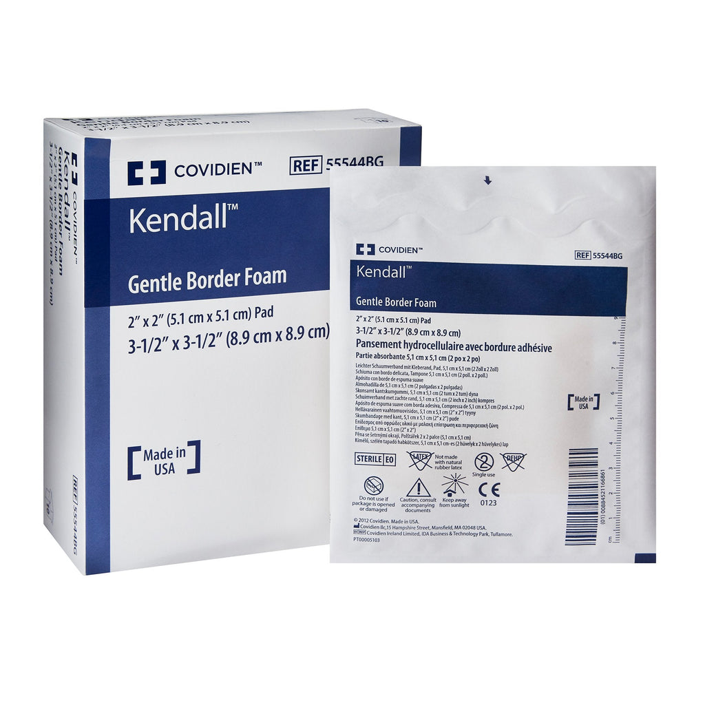KendallÂª Border Foam Gentle Adhesion Silicone Adhesive with Border Silicone Foam Dressing, 3_ x 3_ Inch