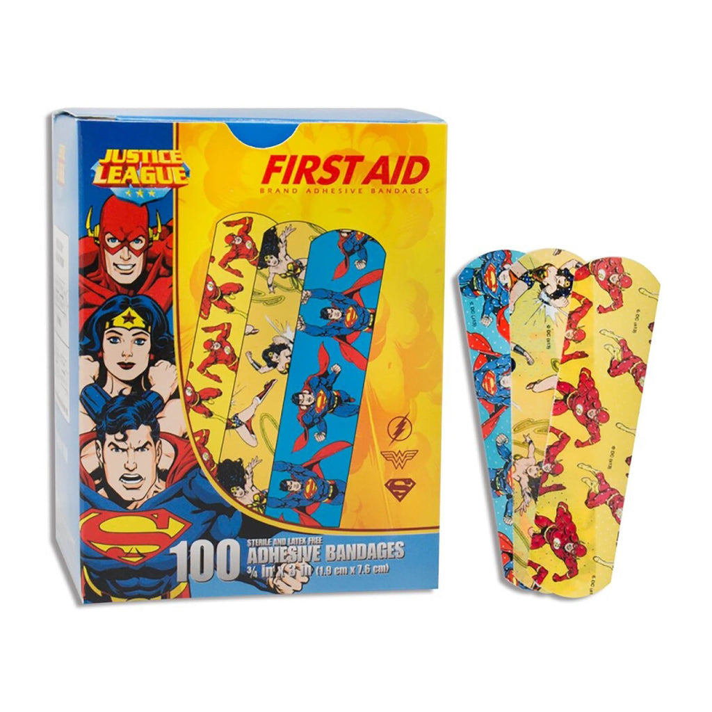 AmericanÂ¨ White Cross Stat StripÂ¨ Superman/Wonder Woman/Flash Kid Design Adhesive Strip, _ x 3 Inch