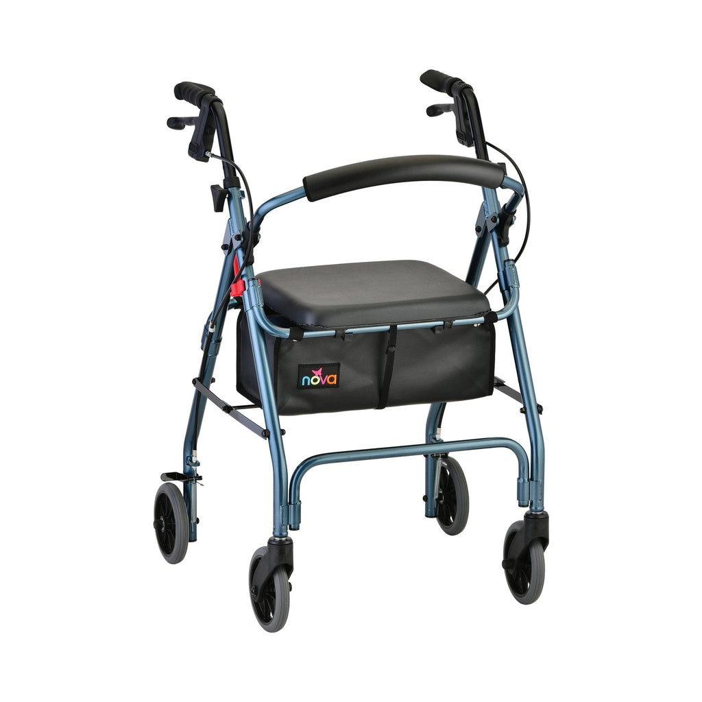 Nova GetGO Classic 4-Wheel Rolling Walker, 6 in. Wheel, 32.25 - 36.5 in. Handle, Blue, 300 lbs, Aluminum Frame