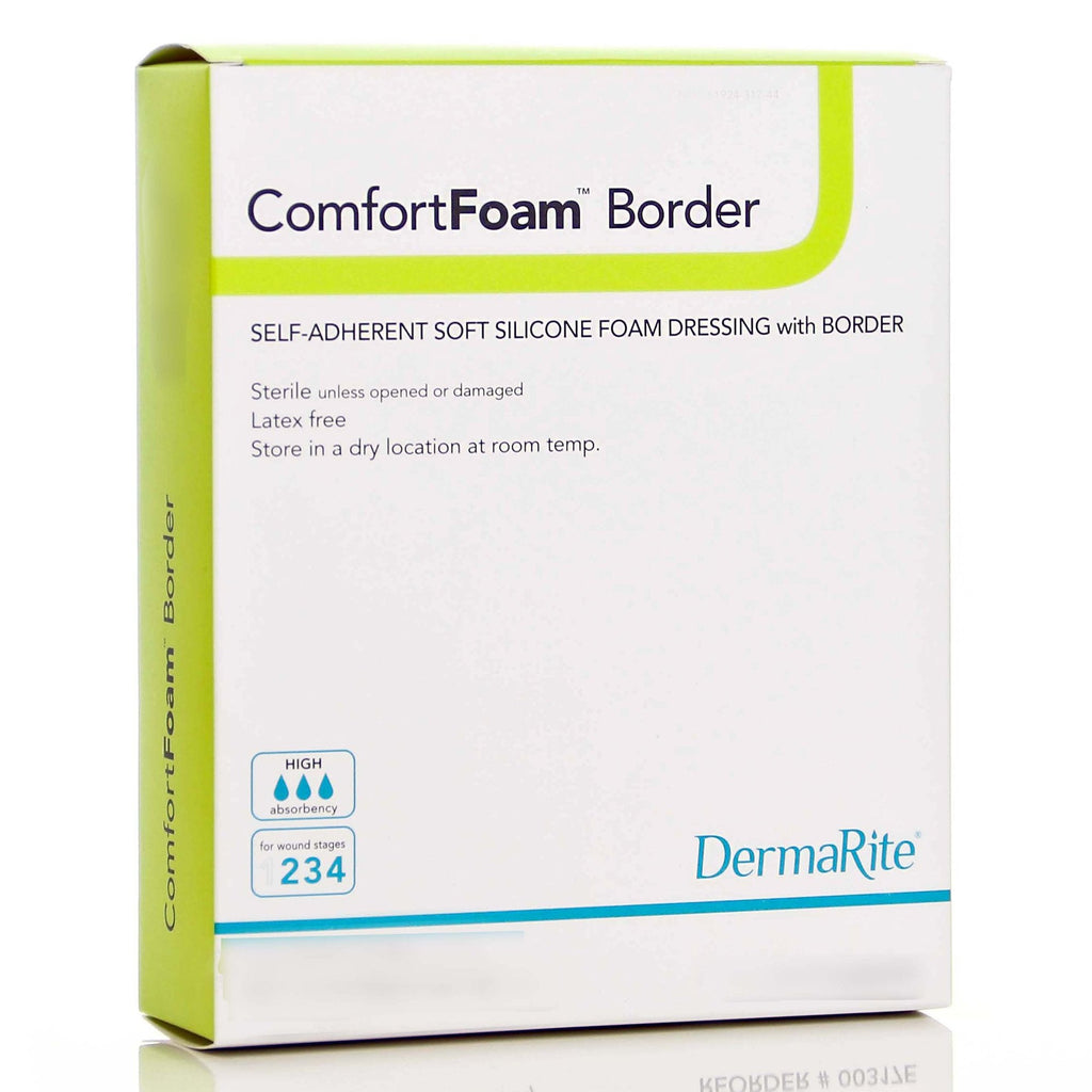ComfortFoamÂª Border Silicone Adhesive with Border Silicone Foam Dressing, 7-1/5 x 7-1/5 Inch