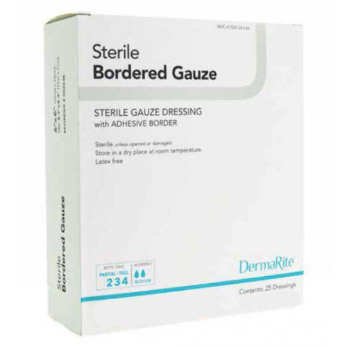 DermaRite Gauze Adhesive Dressing, White, Sterile, 4 X 10 inch Rectangle