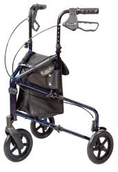 CarexÂ¨ Trio 3-Wheel Rolling Walker, 7.5 in. Wheel, 31.75 - 38 in. Handle, Blue, 250 lbs, Aluminum Frame