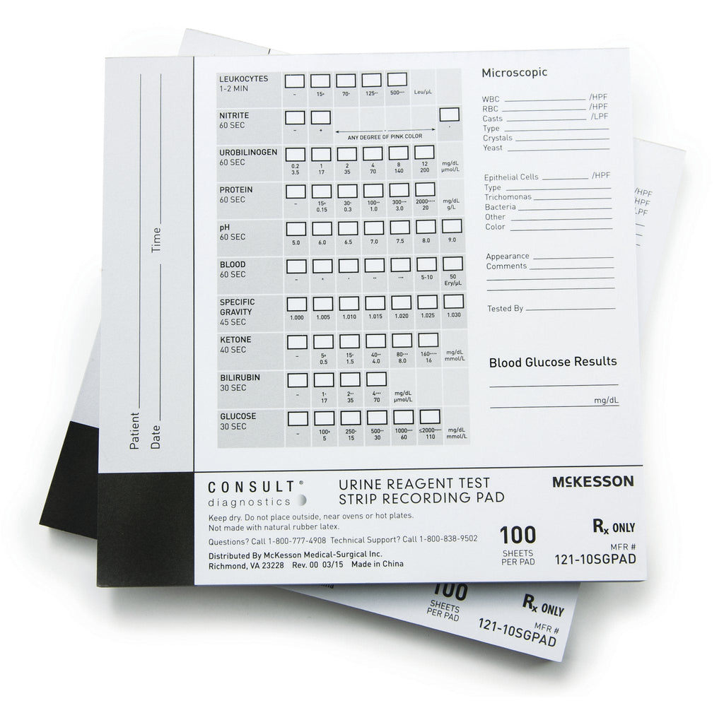 McKesson ConsultÂª Urine Reagent Test Strip Recording Pad