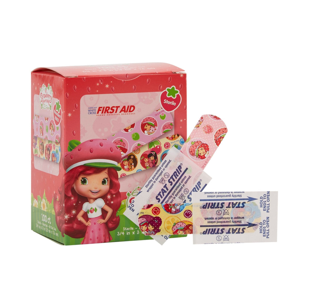 AmericanÂ¨ White Cross Stat StripÂ¨ Kid Design (Strawberry Shortcake) Adhesive Strip, 3/4 x 3 Inch