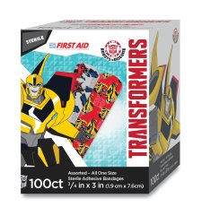 AmericanÂ¨ White Cross Stat StripÂ¨ Kid Design (Transformers) Adhesive Strip, 3/4 x 3 Inch